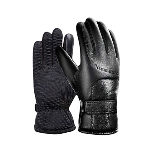 TOEECY Handschuhe Herren Faux Leder Winterhandschuhe Touchscreen Thermo Winter Warme Handschuhe Wasserdicht Fahrradhandschuhe Outdoor Fäustlinge Gloves (Schwarz) von TOEECY