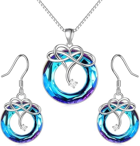 TOEECY Unendlichkeit Herz Schmuckset Kristall Halskette Ohrringe Damen Schmuck Silber Anhänger Kette Ewigkeit Symbol Elegant Jubiläum von TOEECY