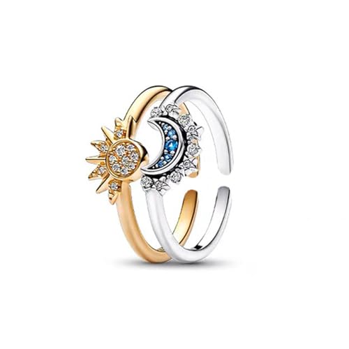 TOEECY Himmelskörper Verstellbare Ringe Set Sonne Mond Kristall Schmuck Damenringe Zweifarbig Offene Fingerringe Zirkonia Besetzt von TOEECY