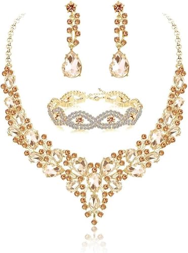 TOEECYTropfenform Kristall Schmuckset Halskette Ohrringe Armband Elegant Luxuriös Hochwertig Strasssteine Damenschmuck von TOEECY