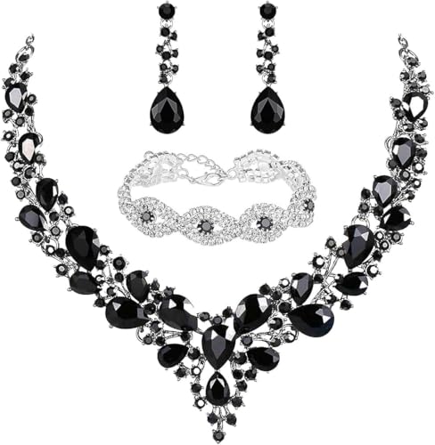 TOEECYTropfenform Kristall Schmuckset Halskette Ohrringe Armband Elegant Luxuriös Hochwertig Strasssteine Damenschmuck von TOEECY