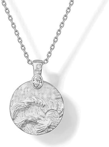 TOEECY Kette Damen 14K Gold Vergoldet Kette Zarte Bildhauerei 'Inneren Frieden Finden' Personalisierte Kette mit Zirkonia Rund Anhänger Plättchen Modeschmuck(Silber) von TOEECY