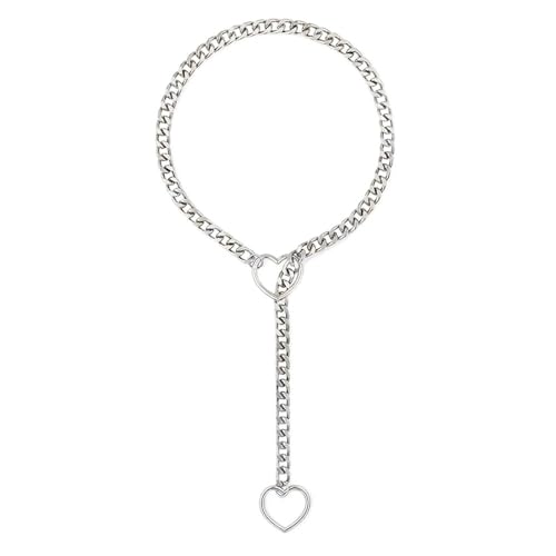 TOEECY Kette Damen für Frauen Herz O-Ring Slip Punk Rock Gothic Kubanische Kette Herz Einstellbare Y-Halskette Edelstahl Choker Necklace für Männer Modeschmuck Accessoire von TOEECY