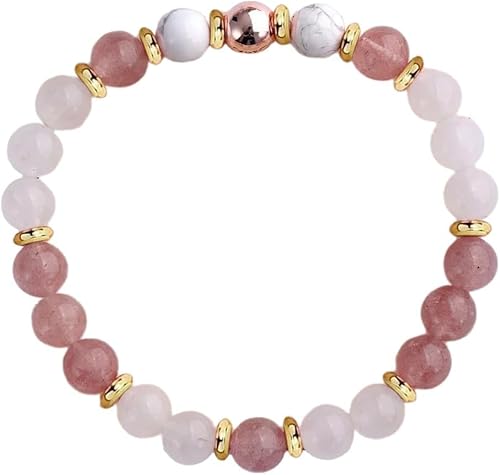 TOEECY Naturstein Perlenarmband Rosenquarz Marmor Armband Edelstein Schmuck Damenarmband Stretch Armreif von TOEECY