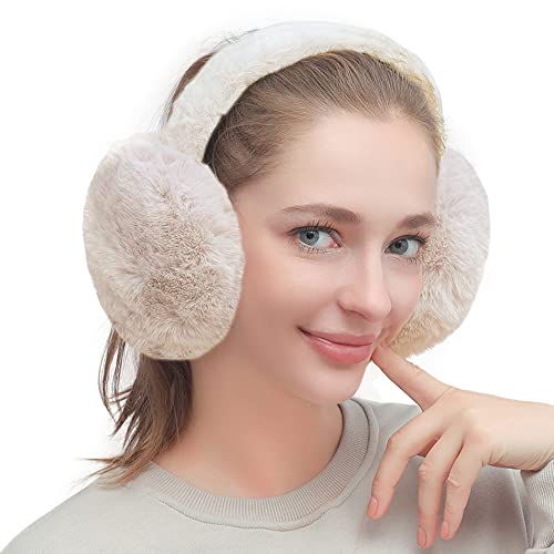 TOEECY Ohrenwärmer Damen Winterplüsch Ohrenschützer Warme Faltbare Verstellbarer Plüsch Earmuffs Bequemer Weicher Mode Kälteschutz Outdoor Ohrenmuscheln für Frauen (Beige) von TOEECY