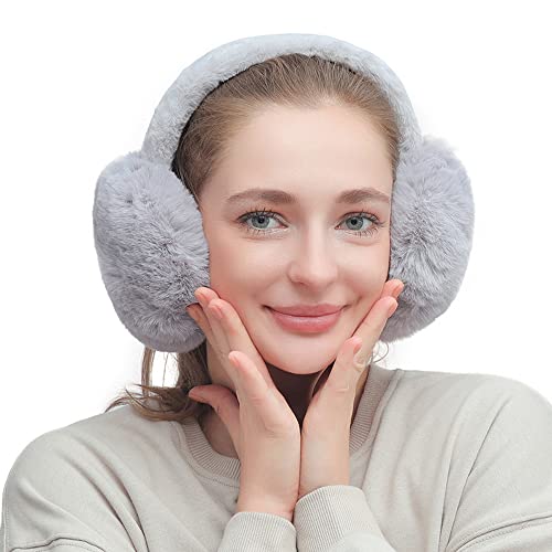 TOEECY Ohrenwärmer Damen Winterplüsch Ohrenschützer Warme Faltbare Verstellbarer Plüsch Earmuffs Bequemer Weicher Mode Kälteschutz Outdoor Ohrenmuscheln für Frauen (Grau) von TOEECY