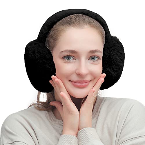 TOEECY Ohrenwärmer Damen Winterplüsch Ohrenschützer Warme Faltbare Verstellbarer Plüsch Earmuffs Bequemer Weicher Mode Kälteschutz Outdoor Ohrenmuscheln für Frauen (Schwarz) von TOEECY