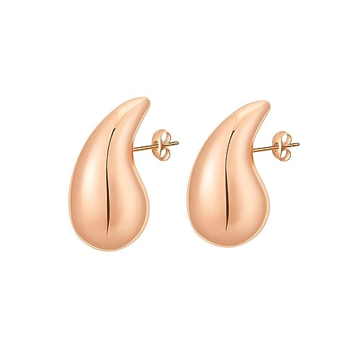 TOEECY Ohrringe Chunky Waterdrop Teardrop Golden Silber Ohrringe Creolen Hypoallergen Vergoldet Modeschmuck Earrings für Damen Frauen Und Mädchen RoseGold von TOEECY