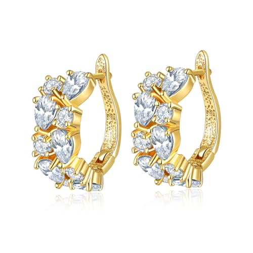 TOEECY Ohrringe Damen Creolen Blendend Bunte Zirkonia Huggies Ohrringe Hypoallergen Vergoldet Knorpel Ohrringe Modeschmuck Für Mädchen GoldC von TOEECY