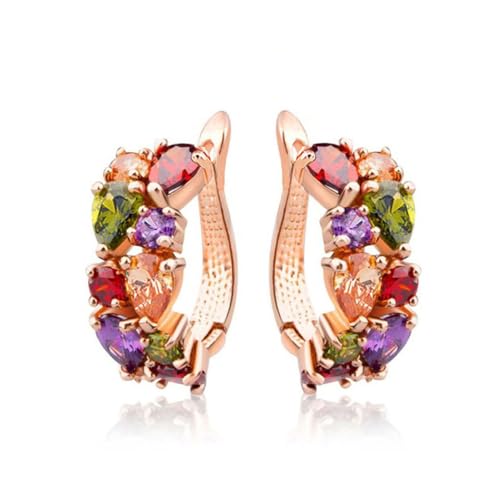 TOEECY Bogen Creolen Ohrringe Mehrfarbige Zirkonia Kristall Schmuck Rosegold Damenohrringe Elegant Luxuriös Hochwertig Stilvoll von TOEECY