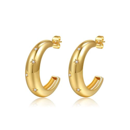 TOEECY Ohrringe Gold Huggie Ohrringe Chunky Creolen Hypoallergen Vergoldet Modeschmuck Earrings für Damen Frauen Und Mädchen GoldA von TOEECY