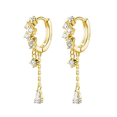 TOEECY Ohrringe Silber 925 Cubic Zirkonia Hängend Ohrringe mit Kette Gold Vergoldet Ohrringe Dangle Creolen Ohrhänger Minimalistische Earrings für Damen Mädchen Gift Gold von TOEECY