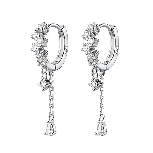 TOEECY Ohrringe Silber 925 Cubic Zirkonia Hängend Ohrringe mit Kette Gold Vergoldet Ohrringe Dangle Creolen Ohrhänger Minimalistische Earrings für Damen Mädchen Gift Silber von TOEECY