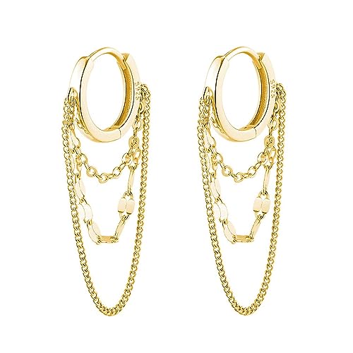 TOEECY Ohrringe Silber 925 Cubic Zirkonia Huggie Creolen mit Kette Gold Vergoldet Ohrringe Threader Dangle Tropfen Wassertropfen Ohrhänger für Damen Gold A von TOEECY