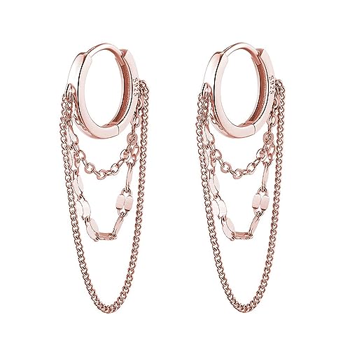 TOEECY Ohrringe Silber 925 Cubic Zirkonia Huggie Creolen mit Kette Gold Vergoldet Ohrringe Threader Dangle Tropfen Wassertropfen Ohrhänger für Damen RoseGold A von TOEECY