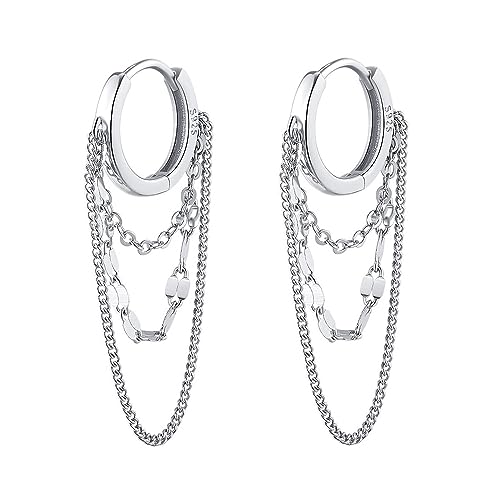 TOEECY Ohrringe Silber 925 Cubic Zirkonia Huggie Creolen mit Kette Gold Vergoldet Ohrringe Threader Dangle Tropfen Wassertropfen Ohrhänger für Damen Silber A von TOEECY