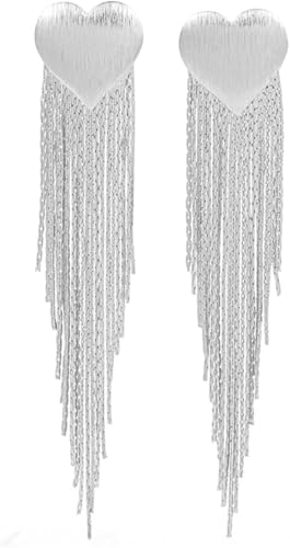 TOEECY Herz Quaste Ohrringe Lange Kette Ohrhänger Silber Metall Schmuck Damen Elegant Statement Ohrstecker von TOEECY