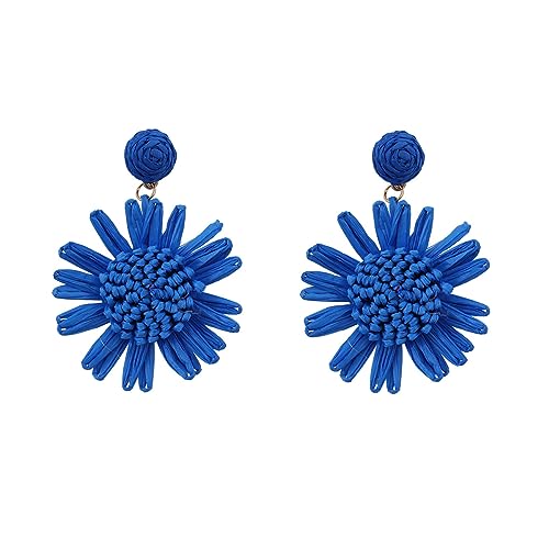 TOEECY Rattan Ohrringe für Frauen und Mädchen Blume Groß Handgemachte Geflochtenes Böhmischer Ethnischer Stil Boho Retro Mode Persönlichkeit Strand Geschenke Schmuck (Blau) von TOEECY