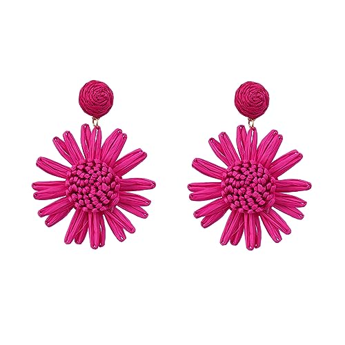 TOEECY Rattan Ohrringe für Frauen und Mädchen Blume Groß Handgemachte Geflochtenes Böhmischer Ethnischer Stil Boho Retro Mode Persönlichkeit Strand Geschenke Schmuck (Rot) von TOEECY