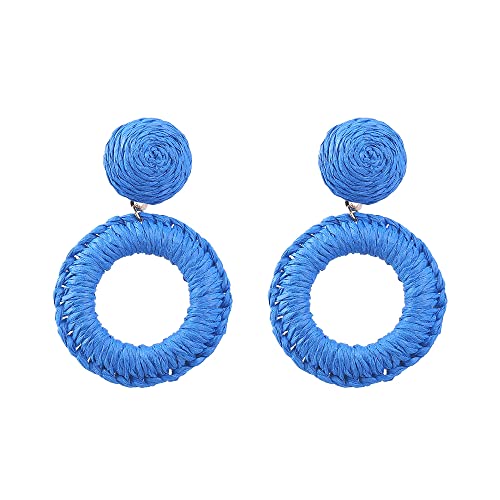 TOEECY Rattan Ohrringe für Frauen und Mädchen Creolen Groß Handgemachte Geflochtenes Böhmischer Ethnischer Stil Boho Retro Mode Persönlichkeit Strand Geschenke Schmuck (Blau) von TOEECY