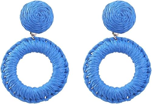 TOEECY Rattan Ohrringe für Frauen und Mädchen Creolen Groß Handgemachte Geflochtenes Böhmischer Ethnischer Stil Boho Retro Mode Persönlichkeit Strand Geschenke Schmuck (Blau) von TOEECY