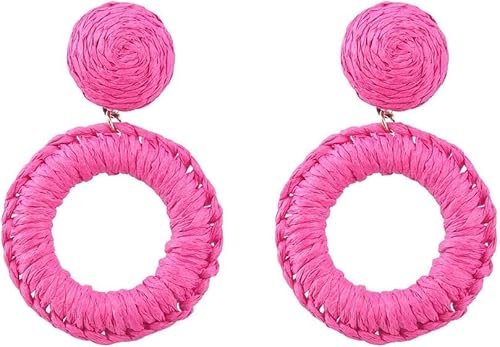 TOEECY Rattan Ohrringe für Frauen und Mädchen Creolen Groß Handgemachte Geflochtenes Böhmischer Ethnischer Stil Boho Retro Mode Persönlichkeit Strand Geschenke Schmuck (Rot) von TOEECY