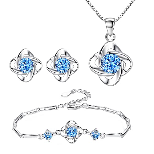 TOEECY Schmuckset Damen Silber, 925 Sterling Silber Klee Halskette Ohrstecker Armband Set mit Cubic Zirkonia Klee Schmuck Sets Geschenk für Mädchen Frauen (#4) von TOEECY