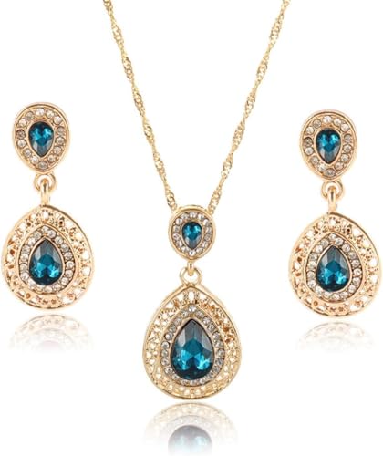 TOEECYTropfen Schmuckset Kristall Halskette Ohrringe Elegant Luxuriös Damen Schmuck Hochwertig Glänzend Vintage Juwelenset von TOEECY