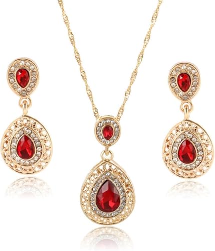 TOEECYTropfen Schmuckset Kristall Halskette Ohrringe Elegant Luxuriös Damen Schmuck Hochwertig Glänzend Vintage Juwelenset von TOEECY