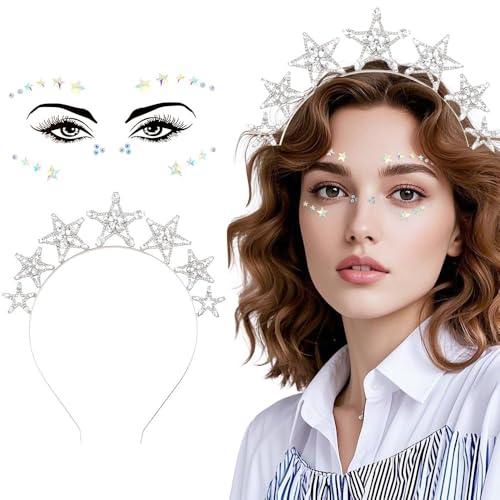 TOEECY Stern Haarreif Krone Damen Diamant Haarband Karneval Accessoires Fasching Haarreif Kopfschmuck Mädchen Glitzer Krone Für Geburtstagsfeiern Hochzeiten Feiern(Silber) von TOEECY