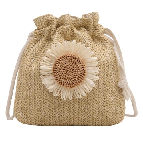 TOEECY Strandtasche Damen Strohtasche Handtasche Umhängetasche Crossbody Bag Geflochten Korbtasche Sommertasche Kleine Handtaschen Strohtaschen Geflochtene Tasche Beige von TOEECY