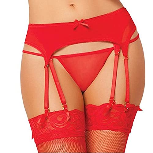 TOEECY Strapsen Dessous Set mit Strapsgürtel und Tanga Sexy Strumpfhalter 8 Verstellbare Strapse Garter Belt für Damen (Rot) von TOEECY