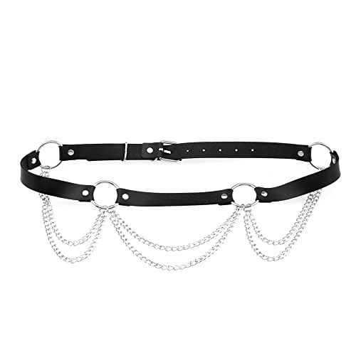 TOEECY Taillenkette Punk Leder Körperkette Gothic Gürtel Schwarz Verstellbare Bauchkette Sexy Taille Ketten Nachtclub Körperzubehör Schmuck für Frauen und Mädchen (Schwarz-6) von TOEECY