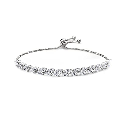 TOEECY Tennisarmband für Frauen 18K Vergoldete AAA + Zirkonia Verstellbare Blatt Tennis Armband Klassische Freundschaftsarmband Modeschmuck Geschenk (Silber) von TOEECY