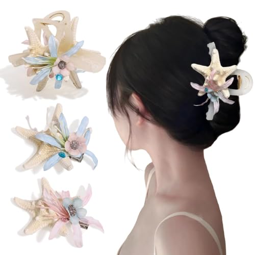 Toeecy Elegante Haarspangen Set 3 Stück Handgefertigte Sternform Haarklammern Mit Blumen Dekor Hochwertige Haaraccessoires Für Damen Perfekt Für Hochzeit Und Strand von TOEECY