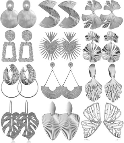 TOFBS 1Geometrische Ohrringe Vintage Statement Schmuck Tropfen Ohrhänger Metallic Strukturiert Damen Accessoires von TOFBS