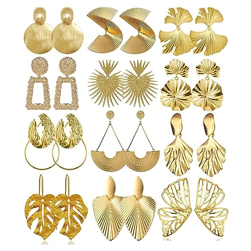 TOFBS 12 Paar Ohrringe Set für Damen Mode Anhänger Ohrringe Set Hypoallergen Hängeohrringe Schmuck Set Mädchen Geschenke Valentinstag Geburtstag (Gold) von TOFBS