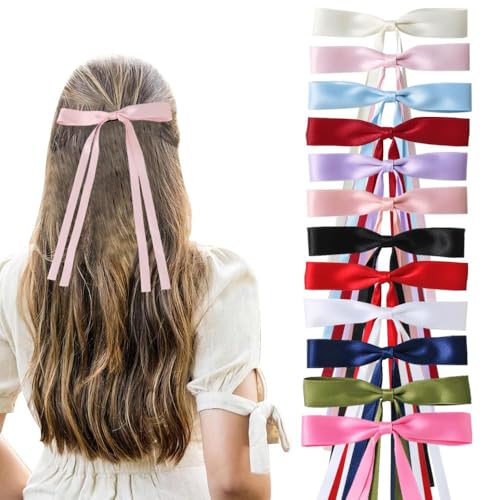 Tofbs Elegante Haarspangen Set Aus Satin 12 Stück Schleifen Haarklammern In Verschiedenen Farben Haaraccessoires Für Damen Und Mädchen Perfekt Für Jeden Anlass Hochwertige Haarclips(Set A) von TOFBS