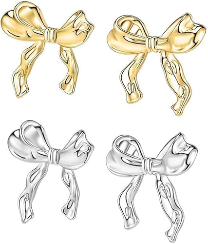 TOFBS 2 Paar Schleife Ohrstecker Schmetterlingsknoten Ohrringe Metall Glänzend Damen Schmuck Klassisch Elegant von TOFBS