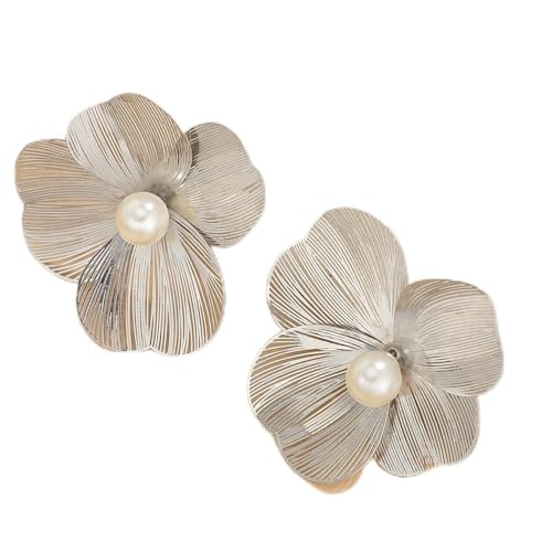 TOFBS 2 Paar Blumen Ohrringe Perle Ohrstecker Metallisch Strukturiert Damenohrringe Elegant Blütenform Schmuckset von TOFBS