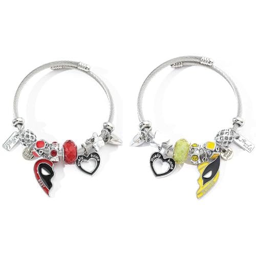 TOFBS 2 Stück Armband Superhero Serie Bester Freund Armbänder Anime Anhänger Paar Personalisiertes Armband Halbe Herz Anhänger Cartoon Muster Armreif Geschenk(SET D) von TOFBS