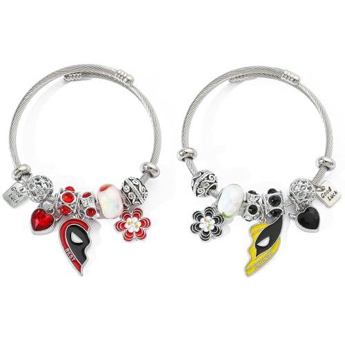 TOFBS 2 Stück Armband Superhero Serie Bester Freund Armbänder Anime Anhänger Paar Personalisiertes Armband Halbe Herz Anhänger Cartoon Muster Armreif Geschenk(SET E) von TOFBS