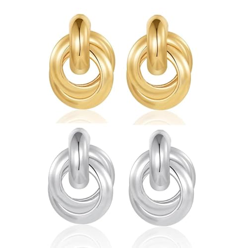 TOFBS 2 Paar Knoten Ohrringe Set Mehrschichtige Kreisringe Geometrische Metallohrstecker Damenohrringe Schmuckset Klassische Ohrhänger von TOFBS