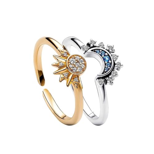 TOFBS 2 Stück Ring Set Sonne Und Der Mond Freundschaftsringe Gold Ringe mit Cubic Zirconia Silber Verstellbar Offene Promise Matching Rings Für Damen Frauen von TOFBS