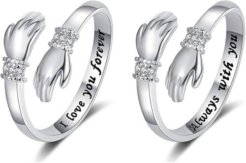 TOFBS Handform Umarmung Ring Einstellbar Graviert Zirkonia Schmuck Damenring Silberfarben Partnerringe Symbolischer Schmuck von TOFBS