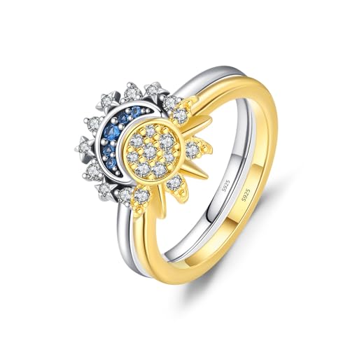 TOFBS 2 Stück Sonne Und Mond Ringe Set silber 925 Ringe Matching Rings Vergoldete Freundschaftsringe Cubic Zirkonia Ring Stapelbare Statement Ringe Geschenk für Frauen Mädchen 50 von TOFBS