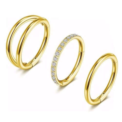 TOFBS 3 Stück Nasenpiercing für Frauen Männer Gold 316 Edelstahl Nasenpiercing Ring 16G Hypoallergen Hoop Nose Ring Septum Schmuck(1.2 * 8mm) von TOFBS