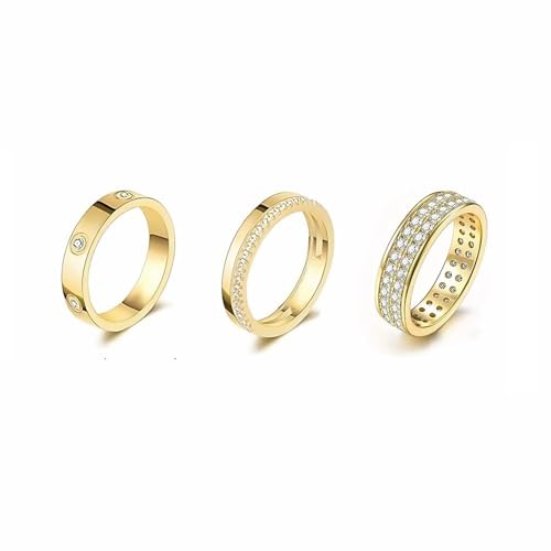 TOFBS 3 Stück Stapelbare Ringe Set Zirkonia Schmuck Damenringe Goldfarben Glänzend Elegant Luxuriös Hochwertig Zeitlos von TOFBS
