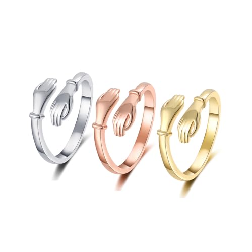 TOFBS 3 Stück Umarmungsringe für Frauen 925 Sterling Silber Ringe Vergoldet Verstellbar Ring Set Freundschaftsringe Modeschmuck Geschenk Frauen Mädchen Schwester Mutter von TOFBS