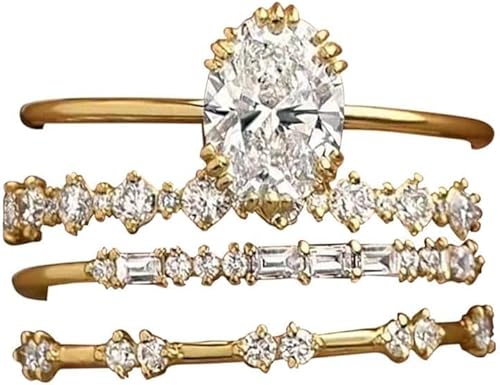 TOFBS 4 Stück Oval Kristall Zirkonia Ringe Set Stapelbar Damenringe Schmuck Ewigkeitsringe Hochzeitsschmuck Verlobungsringe Schmuckset von TOFBS